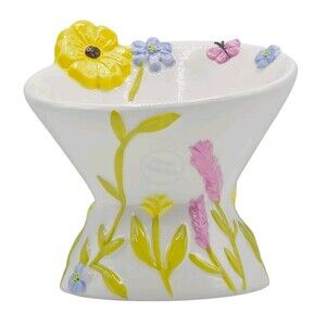 Mellow & Mod Raised Ceramic Cat Food And Water Bowl Floral Embossed Hand Painted